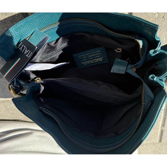 Viola Castellani Italian Leather Dark Teal Purse Large Gold Chain Crossbody NWT - Picture 10 of 16